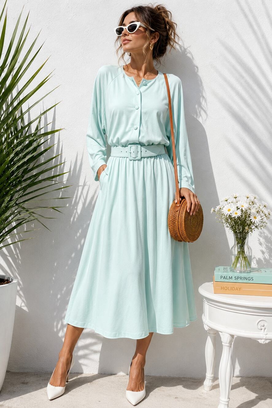 Vintage Willow Ridge Mint Belted Midi Dress Made USA Size Vintage 12